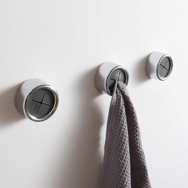 KAIYING Kitchen Towel Hooks, Round Self Adhesive Dish Towel Holder, Wall Mount Hand Towel Rack, 3Pcs Grey
