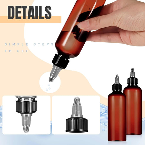 24 (3.4 oz,Amber) Barydat Pcs Squeeze Bottle Twist Top Applicator Empty Hair Oiling Bottle with Funnels Refillable