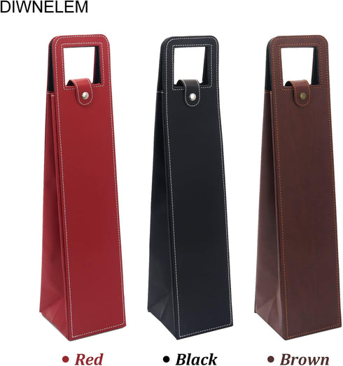 DIWNELEM 2 Pack Leather Wine Tote Bags - Wine Gift Carrier for Champagne, Beer, Tasting Party, Brown