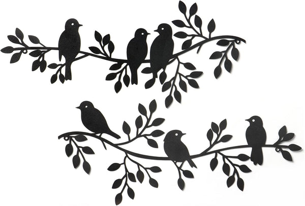 LOMOHOO Metal Birds Wall Decor Art - 6 Birds on Vine Olive Branch Iron Sculptures for Indoor Outdoor Decoration