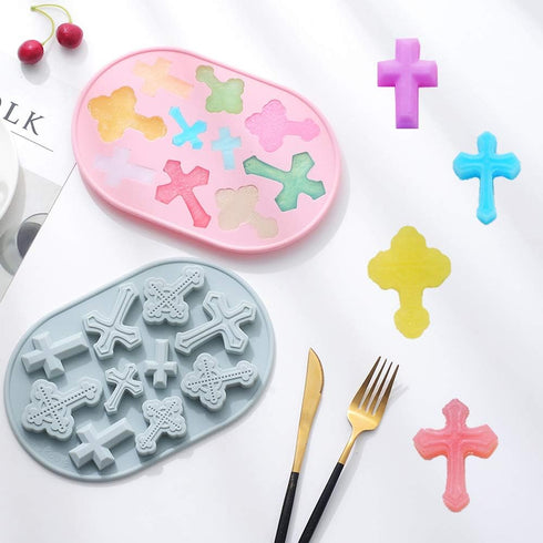 OURASHERO 2pcs Silicone Cake Fondant Mold, Cross Shape Cupcake Topper with Liquid Dropper for Baby Shower Party Supplies