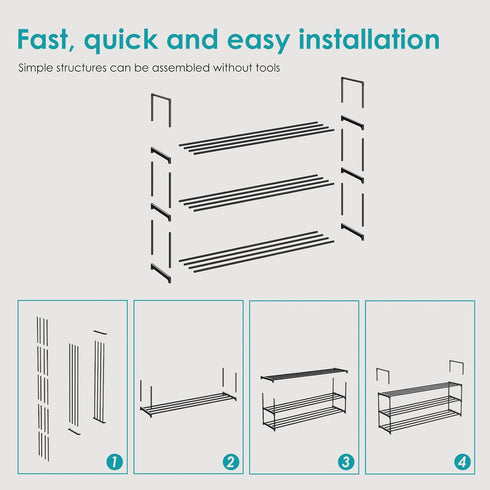 3-Tier 15 Shoe Rack Metal Shoe Rack - Stylish Black Shoe Organizer for Pairs - Easy to Assemble Entryway Storage Shelf