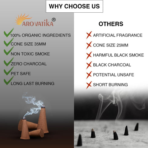 ARO VATIKA Vedic Natural Masala 120 Incense Cones, 12 Assorted Fragrances Dhoop Cones, Best for Prayer and Meditation