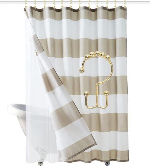 Shower Curtain Hooks Rings for Bathroom, 12PCS Stainless Steel Metal Rust Resistant Double Curtain Hooks (Gold)
