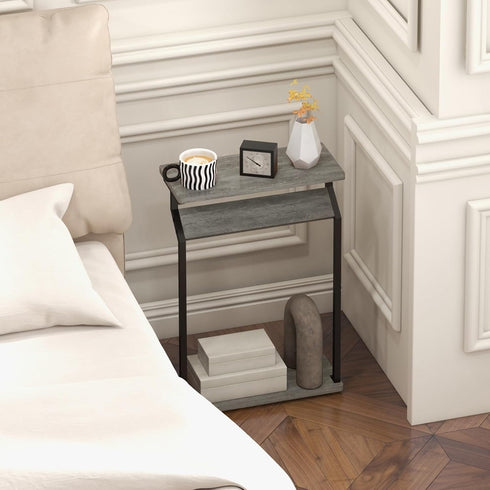 Livofloral Narrow End Tables for Small Spaces, Skinny Grey Side Table Living Room, Small Narrow Side Table for Couch
