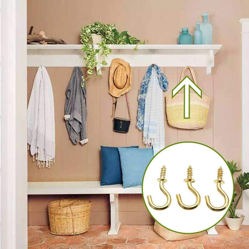 Mini Brass Plated Ceiling Screw Hooks, 50 Pcs (1 inch), Gold, Hanging Cup Hooks for Plants and Decorations