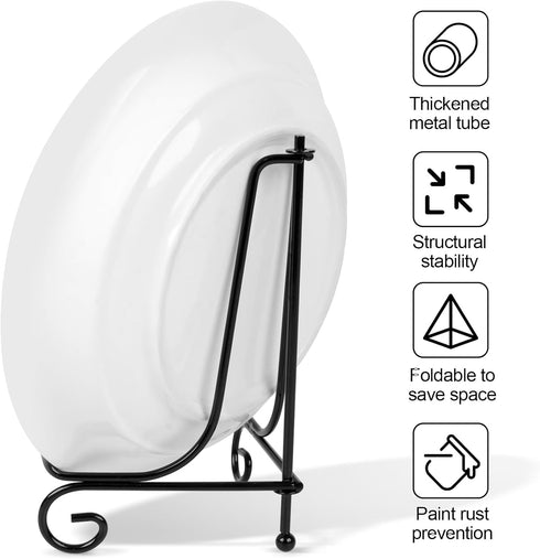 4 Pack Plate Stands for Display, 6 Inch Metal Holder, Picture Frame Stand, Small Easel for Tabletop Art
