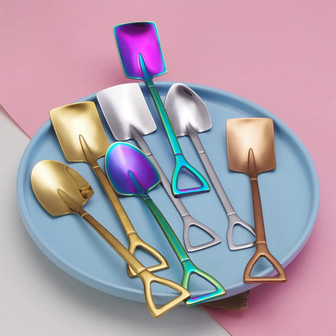 10Pcs Reusable Shovel Spoons, Stainless Steel Dessert Spoons for Coffee, Tea, Ice Cream, Fruit, Sugar, Cake