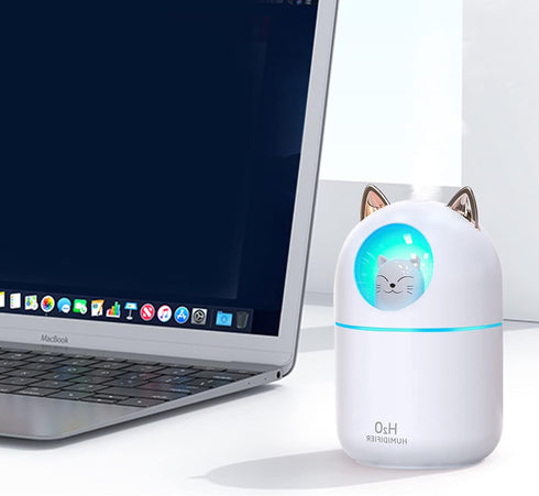 Small Cute Portable Humidifier with 12 Pcs Humidifier Sticks, 7 Color Night Light USB Air Humidifier for Bedroom Office