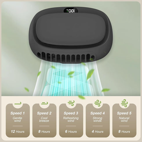 Portable Neck Fan, Mini Handheld USB Rechargeable Fan, 5 Speed Adjustable, Hands Free Wearable Fan (Black)