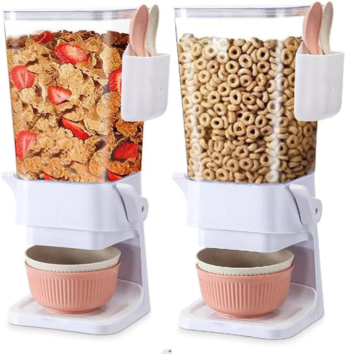Cereal Dispenser Countertop 2 Pack with Bowls, 5.5 QT Dry Food Dispenser Snack Organizer Containers for Kitchen