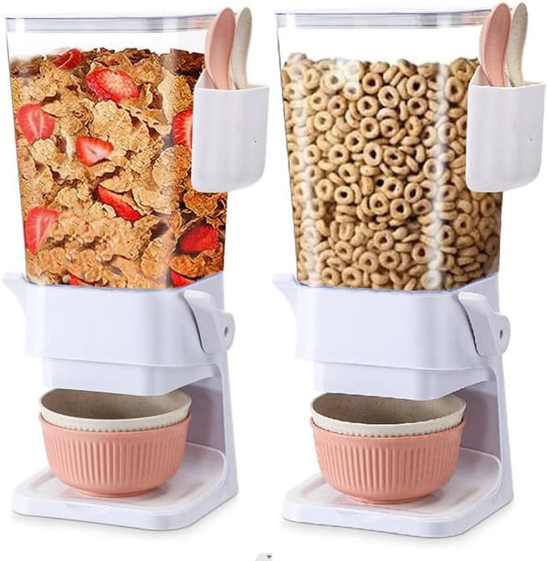 Cereal Dispenser Countertop 2 Pack with Bowls, 5.5 QT Dry Food Dispenser Snack Organizer Containers for Kitchen
