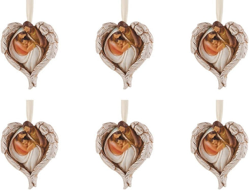 Holy Family with Angel Wings Resin Christmas Ornament, 3 Inch, Pack of 6