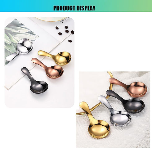 5PCS Stainless Steel Short Handle Spoon Set, Thickened Mini Round Spoons for Salt, Condiments, Dessert, Tea, Coffee