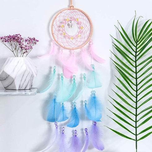 AWLEE Colorful Dream Catchers, Handmade Feather Native American Circular Net for Kids Boys Girls Bedroom Wall Hanging