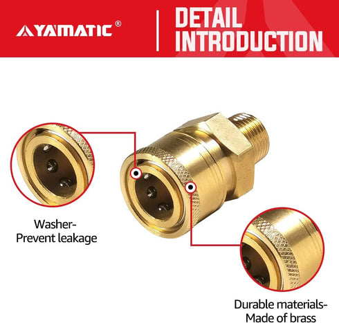 YAMATIC Pressure Washer Adapter Couplers, 3/8'' Quick Connect Socket to 3/8'' Male NPT Fitting, 5000 PSI (2 PCS)