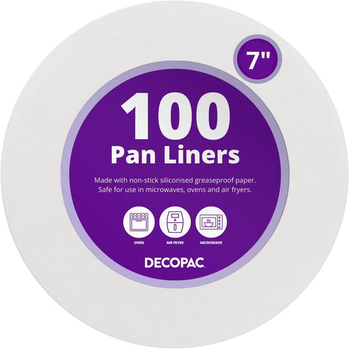 DecoPac Baking Parchment Circles, 100 Round Greaseproof Paper Liners for Cake Pans, Pies, Air Fryer, 7"