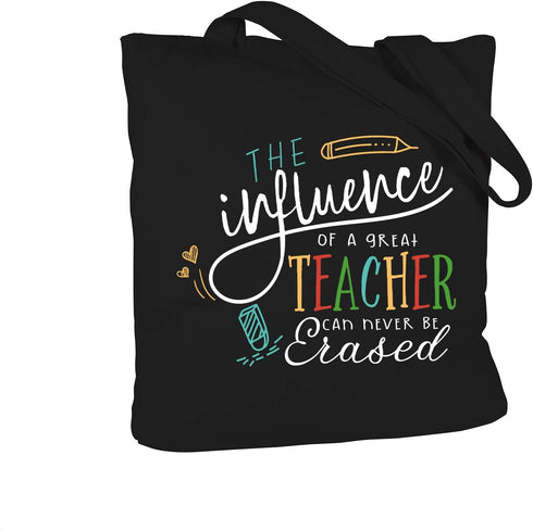ELEGANTPARK Teacher Gifts for Women, Black Cotton Canvas Tote Bag for Appreciation Week, Graduation, Christmas