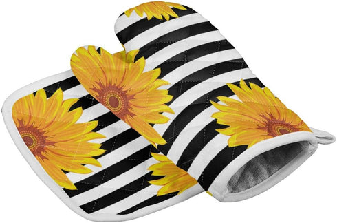 Set of Oven Mitt and Pot Holder, Sunflowers Oven Gloves, Heat Resistance Non-Slip for Kitchen BBQ Cooking