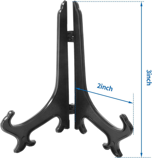 24 Pcs 3 Inch Black Plastic Easels Plate, Picture Frame Stand Holder Acrylic Display Easels, Baseball Card Display Stand