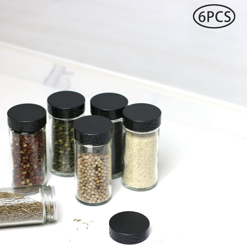 6pcs 3 oz Tianifa Black Spice Jars, Glass Seasoning Bottles, Spices Container, Empty Spice Jars,Round Spice Bottles