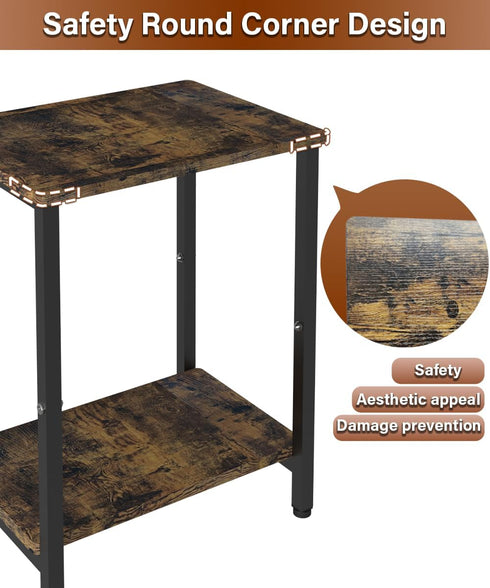 Tigerden 2 Tier Side Table, Heavy Duty End Table with Shelves, Narrow nightstand Table for Small Spaces, Record Player