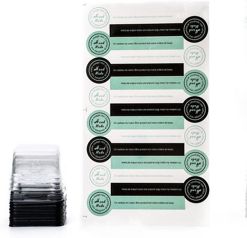 50g Mooncake Packaging Clear Plastic Macaron Containers with Labels, Ideal for Mini Muffins, Set of 50 (Square Black)