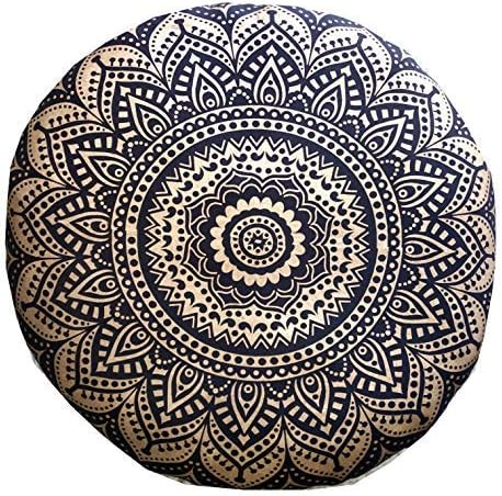 32" Gold Mandala Barmeri Large Floor Pillow Cover - Hippie Decorative Zipped Pouf Ottoman (Gold Black)