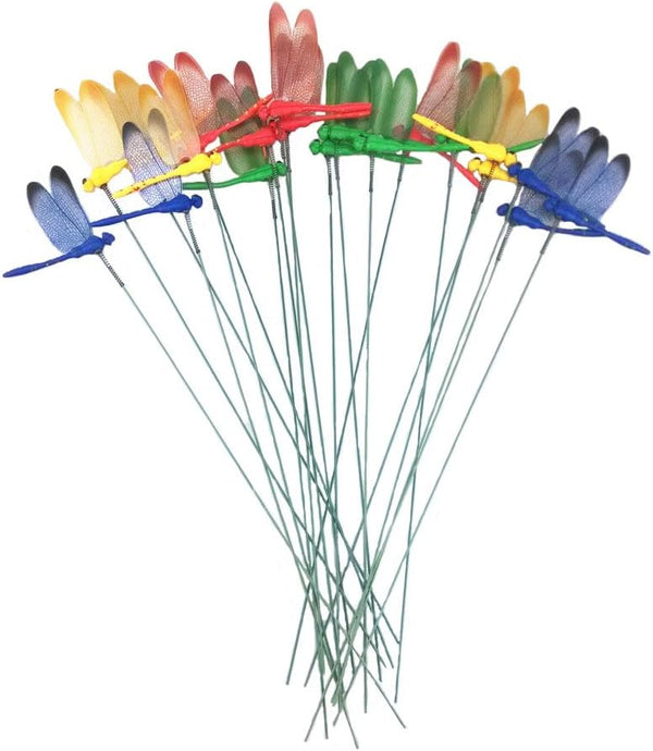 yueton 20pcs Colorful Dragonfly Lawn Stakes - Garden Ornaments & Patio Decoration for Yard Planter