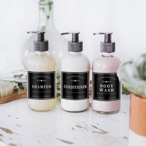 12PCS Bathroom Labels for Soap Dispenser, Waterproof Organization Labels for Shampoo and Body Wash
