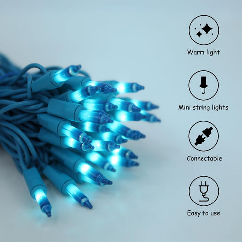 2 Pack 13ft 50 Count 120V Vigdur Outdoor String Lights on Blue Wire Cord, UL Approved for Indoor/Outdoors Use