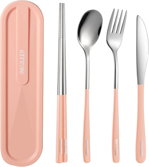 Travel Cutlery Set, 18/8 Stainless Steel Reusable Utensils with Case, Portable Silverware Lunch Box