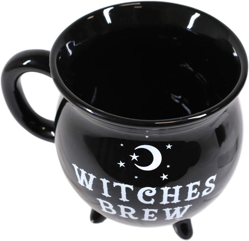 Ebros 14oz Wicca Sacred Crescent Moon Cauldron Mug, Black Coffee Tea Drink Cup
