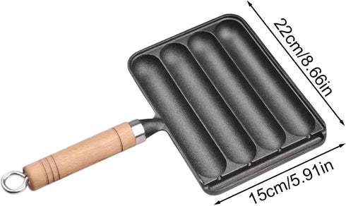 Sausage Grill Pan, Cast Iron Sausage Pan, Non Stick Baking Tray With Anti Scald Wooden Handle, Sausage Pan Hot Dog Grill Pan-A by Sfocgoi