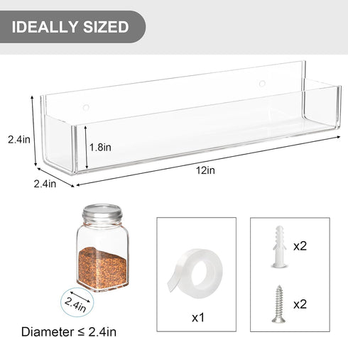 PMMASTO Adhesive Acrylic Spice Rack Organizer for Wall with Nano Double Sided Tape for Kitchen Cabinet Door
