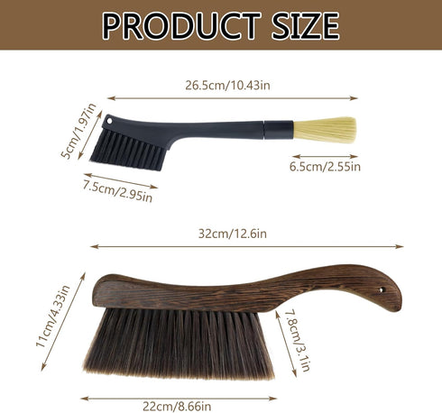 2 Pcs Coffee Grinder Brush and Hand Broom, Removable Dusting Espresso Machine Cleaning Brush Barista Tools, Heavy Duty Wood Dust Broom Bench Brush for Counter by Realand