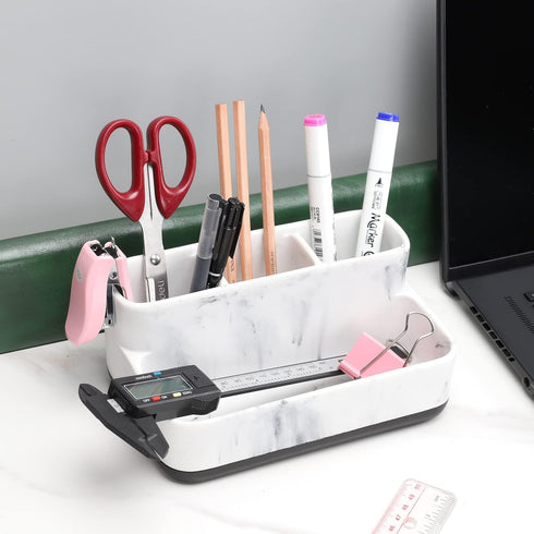 Counter 4 zccz White Marble Design Makeup Organizer - Bathroom Storage for Toothbrushes and Cosmetics - Anti-Slip