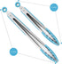 Set of 2 Kitchen Tongs, 9-Inch & 12-Inch Premium Stainless Steel Locking Silicone Grilling Barbeque Food Tong, Blue
