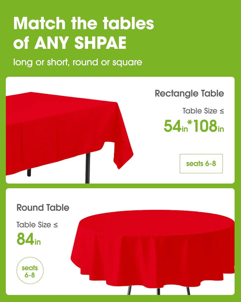 20 Pack, 54 108 Inch Pureegg Plastic Table Cloth Disposable x Table Cloths, Valentines Day, Thanksgiving, Christmas