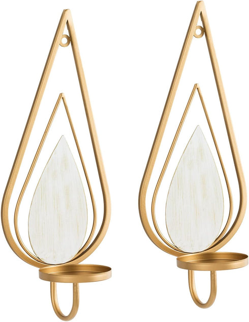 Set 2 ZOOYOO Gold Wall Sconce Candle Holders of - Metal Raindrop Hanging Iron Candle Sconces for Home Decor, Bedroom