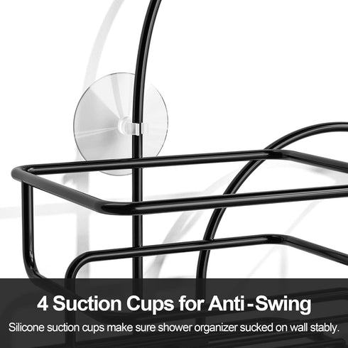 SRIWATANA Hanging Shower Caddy Over Head, Bathroom Shower Organizer Rack Holder with Hooks for Razors, Black