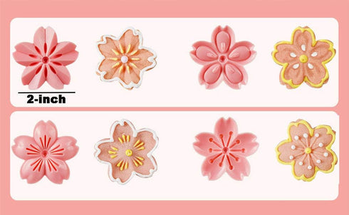 2-Inch Pastry/Cookie/Fondant Stamper, 4 Stamps Pink Cherry Blossom Shape Flower Hand Pressure Pastry Tool Set