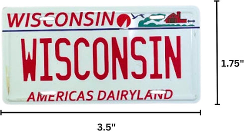 Wisconsin License Plate Replica Magnet, Collectible Souvenir Fridge Accessory, 3.5 x 1.75 Inches