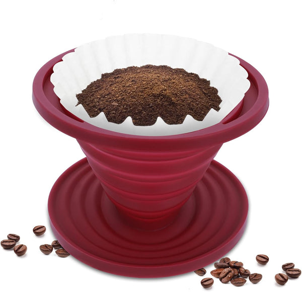 Prasacco Collapsible Pour Over Coffee Maker, Portable Silicone Dripper, Reusable Filter for Camping, Home, Office