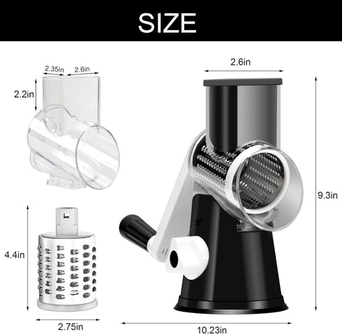 Cambom Rotary Cheese Grater Hand Crank Cheese Shredder for Fresh Cheese, Vegetable, Nuts,Non-slip Suction Base, Three
