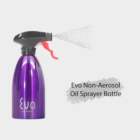 Evo 18/8 Stainless Steel Non-Aerosol Oil Sprayer for Olive Oil, Cooking Oils, and Vinegars, Purple, 16-Ounce