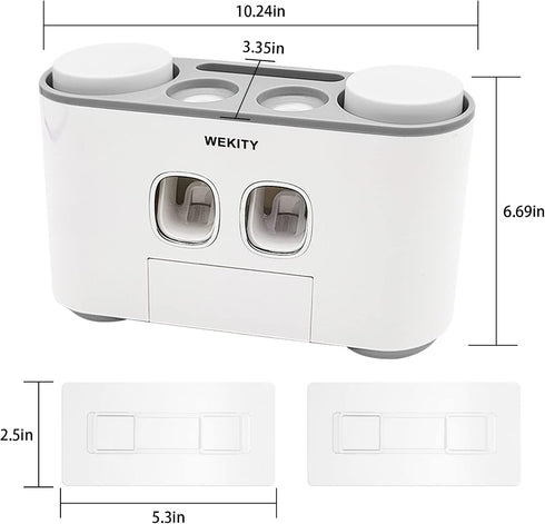 5 2 4 Toothbrush Holder Wall Mounted, WEKITY Multi-Functional Toothbrush and Toothpaste Dispenser for Bathroom