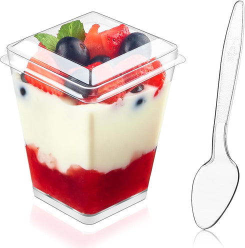 Kucoele 50 Pack 5 oz Plastic Dessert Cups with Lids and Spoons,