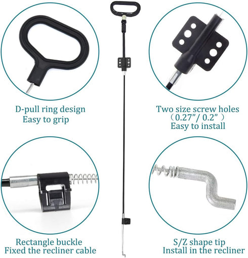 2Pcs Recliner Cables Replacement D-Ring Cables, Fit Ashley and Most Recliner, Exposed 4.9" Total 33.7"