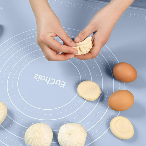 Extra Thick Silicone Pastry Mat 24"x16" - Non Stick Food Grade Dough Rolling Mat with Edge Heightening, Blue